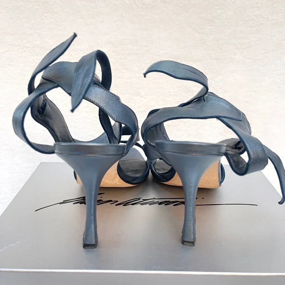 Brian Atwood Platinum Napa Leather Temptation Ankle Strap Heels/Sandals